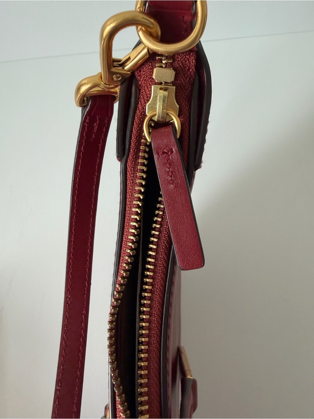Polo Ralph Lauren ID Calfskin Mini Shoulder Bag in Dark Red - Picture 12 of 14